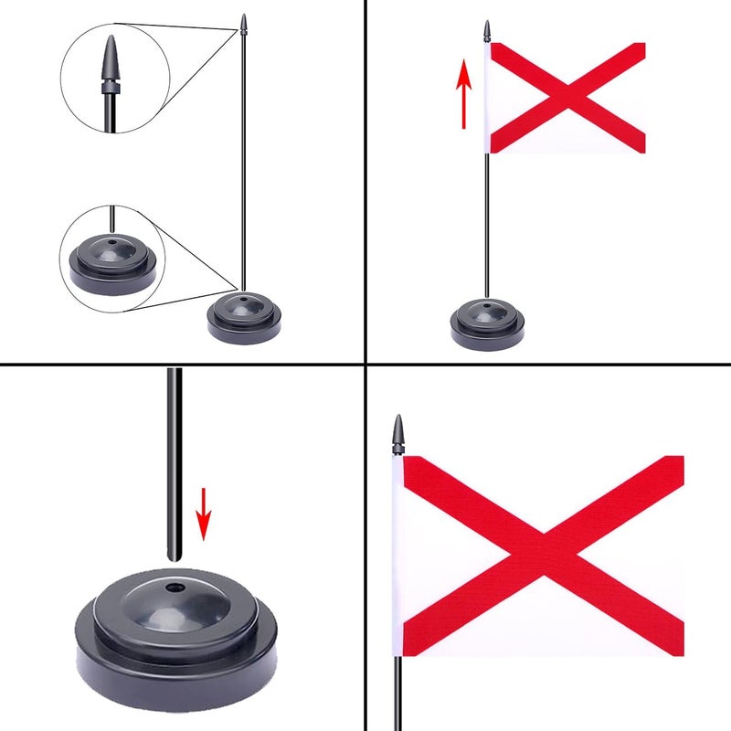 WXTWK 2 Pack USA Alabama Flag Alabama State Desk Flag Set - Mini Small Alabama Table Office Flags with Black 12" Solid Pole Stand Base Classroom Meeting Desktop Decorations - Image 4